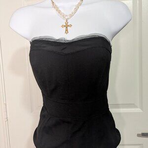 White House Black Market Strapless Peplum Top Black– Size 6